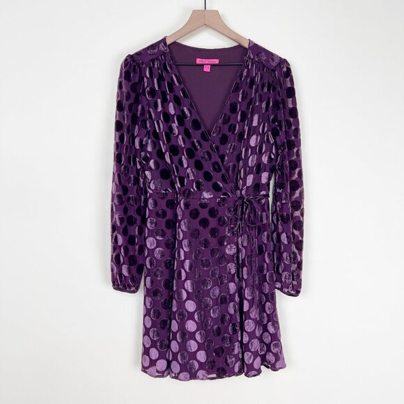 Betsey Johnson Velvet Wrap Mini Dress Velvet Whimsical Fall Winter Wedding Guest - Picture 3 of 9